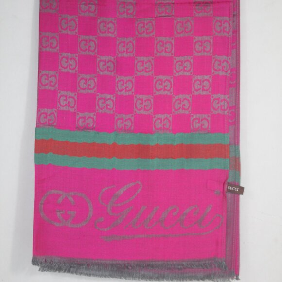 Authentic Gucci Wrap 35% Silk 65% Cashmere Stole Shawl Multicolor Used - Picture 5 of 13